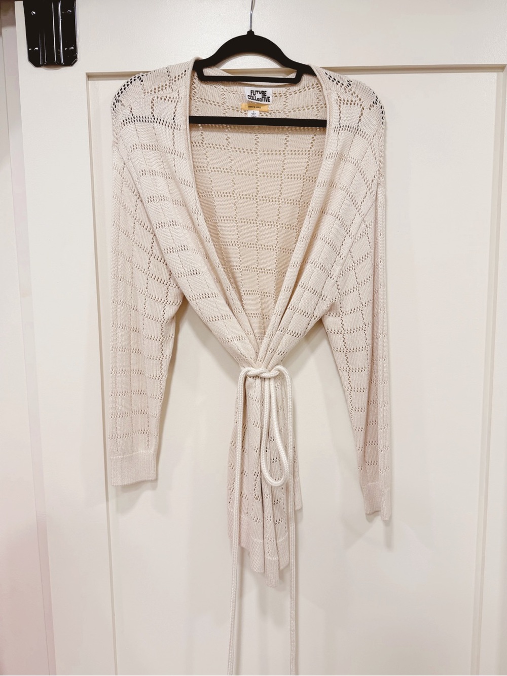 Lightweight Cream Tie-Front Knit Cardigan